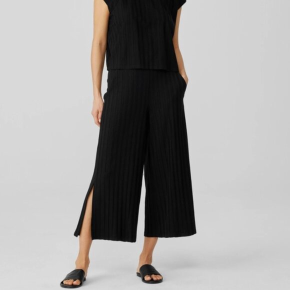 Eileen Fisher Gray Crop Pant Small Pull On Wide Leg Split Hem Old Money Luxury - Picture 11 of 11